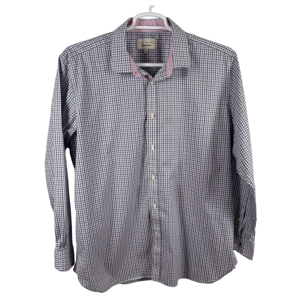 Ted‎ Baker Endurance Shirt Men's 17.5 34/35 Blue Red Check Cotton Button Down